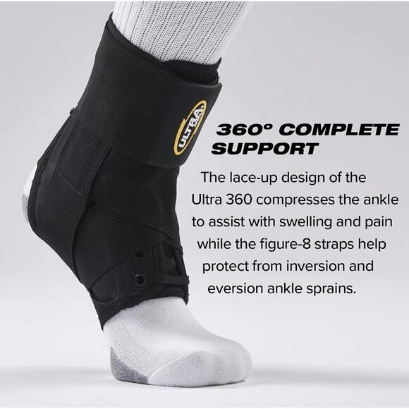 Ultra 360 Black Lace-Up Ankle Brace Ankle Support & Adjustable Compression Small - Picture 6 of 11